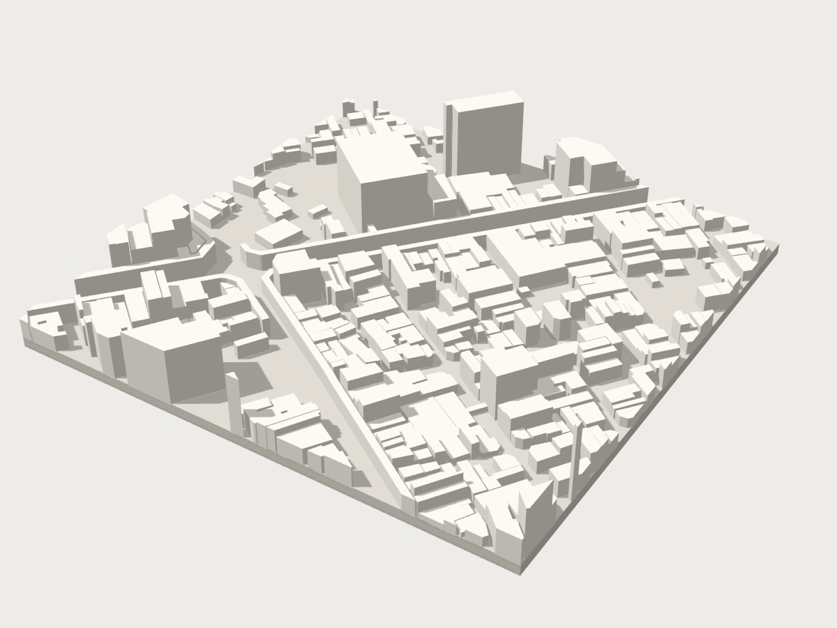 鳥取駅周辺の立体模型（3Dプレビュー）